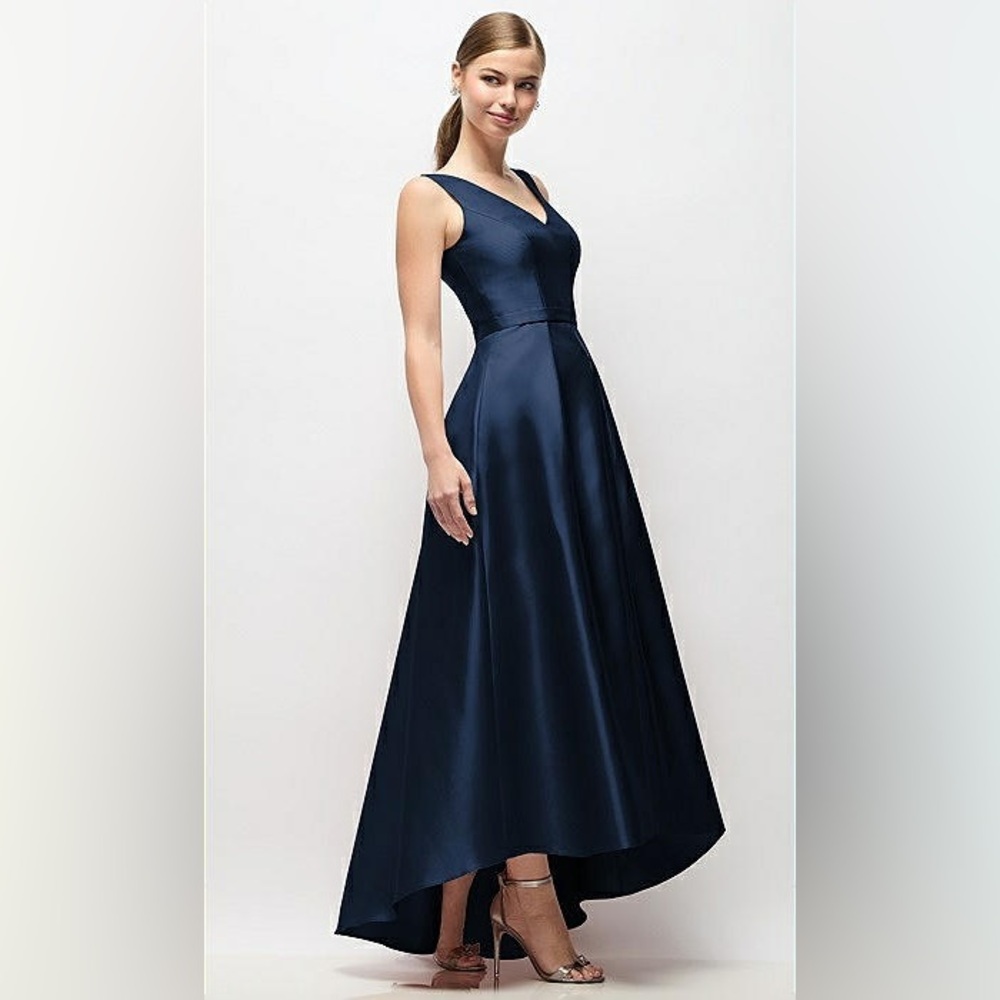 New Alfred Sung SLEEVELESS PLEATED SKIRT HIGH LOW DRESS WITH POCKETS MIDNIGHT - Picture 3 of 6